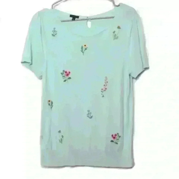 Talbots Tops - Talbots Women Light Blue Embroidered Floral Short Sleeve Cotton Blend Top Medium